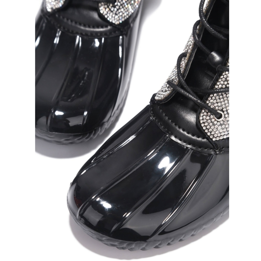 πππ¨π© πππ― 9 ππ₯Diamante Fur Duck Boot - Black - Picture 3 of 7